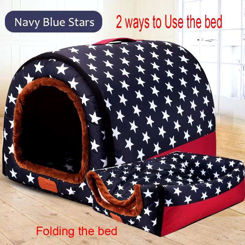 New Warm Dog House Comfortable Print Stars Kennel Mat for Pet Puppy Foldable Cat Sleeping Bed High Quality Pet Products