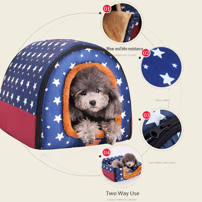 New Warm Dog House Comfortable Print Stars Kennel Mat for Pet Puppy Foldable Cat Sleeping Bed High Quality Pet Products