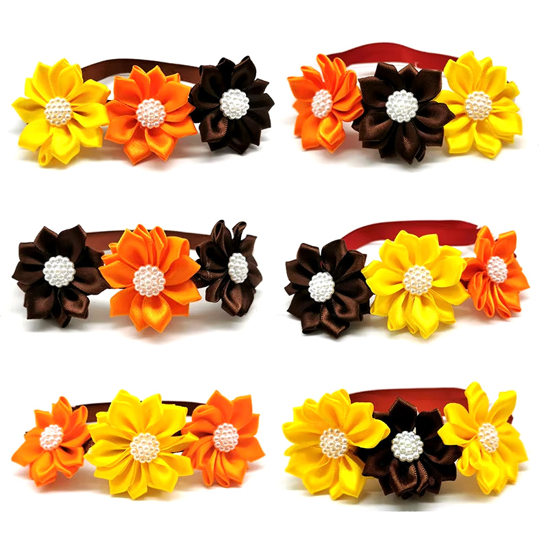 50/100Pcs Pet Bow Ties Thanksgiving Dog Accessories Pearl Flowers Fall Dog Pet Bow Tie for Small Middle Dog Grooming Products