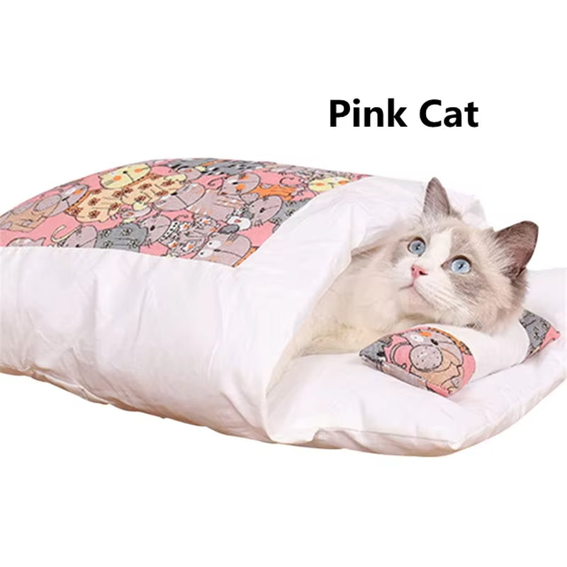 Removable Dog Cat Bed Cat Sleeping Bag Sofas Mat Winter Warm Cat House Small Pet Bed Puppy Kennel Nest Cushion Pet Products